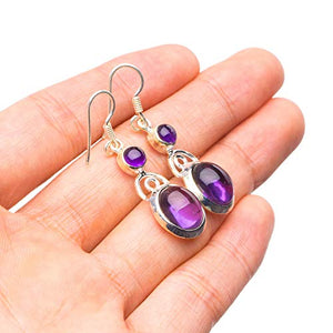 StarGems® Natural Amethyst Handmade Unique 925 Sterling Silver Earrings 1 1/2" T4663