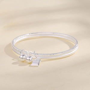 StarGems  Fixed Double-Layer Bell and fortune Brick Handmade Stacked 999 Sterling Silver Bangle Bracelets For Women Cb0262