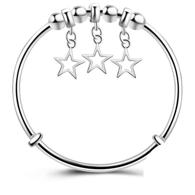 StarGems  Adjustable Stars&beads Handmade 990 Sterling Silver Bangle Bracelet For Women Cb0277