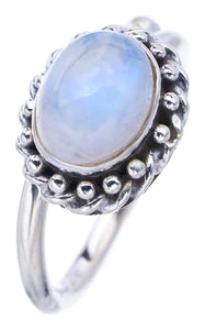 StarGems  Natural Moonstone Handmade 925 Sterling Silver Ring 5 F0710