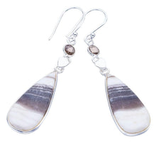 StarGems  Natural Zebra Calcite Smoky Quartz HeartHandmade 925 Sterling Silver Earrings 2.25" F5504