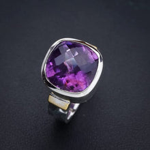 StarGems® Natural Amethyst Two Tones Handmade 925 Sterling Silver Ring 7 E9294