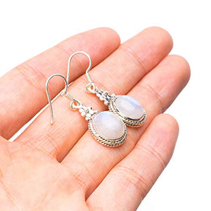 StarGems  Natural Rainbow Moonstone Handmade Unique 925 Sterling Silver Earrings 1 1/4" T3013