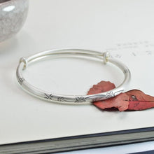 StarGems® Adjustable Carved Peach Blossom Handmade 999 Sterling Silver Bangle Bracelet For Women Cb0162