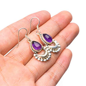 StarGems® Natural Amethyst Handmade Mexican Half-Moon Shape 925 Sterling Silver Earrings 1 1/4" T3736