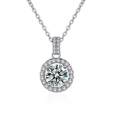 StarGems  1ct Moissanite 925 Silver Platinum Plated Zirconia Surrounded Necklace B4603