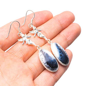 StarGems  Natural Dendritic Opal Angel Handmade Vintage Angle Shape 925 Sterling Silver Earrings 2 1/4" T3245