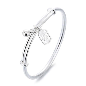 StarGems® Adjustable Bell and Hollow-out-Plate Handmade 999 Sterling Silver Bangle Bracelet For Women Cb0159
