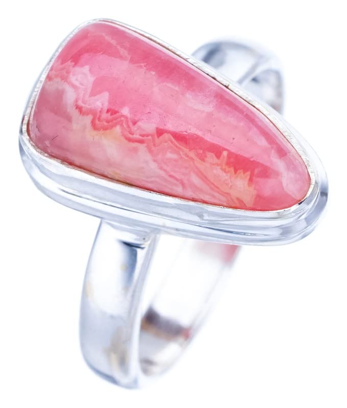 StarGems  Natural Rhodochrosite Handmade 925 Sterling Silver Ring 8 F1859