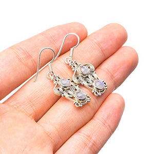 StarGems® Natural Rainbow Moonstone Handmade Mexican 925 Sterling Silver Earrings 1 1/4" T5231