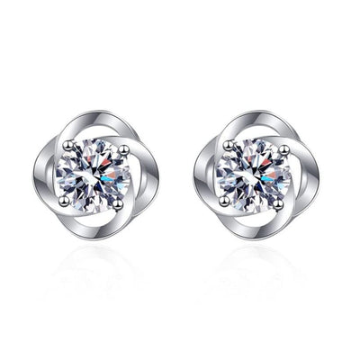 StarGems  0.5ct Moissanite 925 Silver Platinum Plated Four-leaf Clover Stud B4687