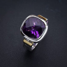 StarGems  Natural Amethyst Two Tones Handmade 925 Sterling Silver Ring 7.5 E9262