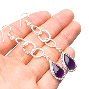 StarGems  Natural Amethyst Handmade Unique 925 Sterling Silver Earrings 2 1/2" T4223