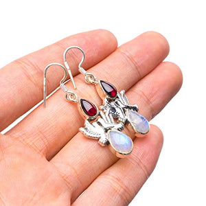 StarGems  Natural Rainbow Moonstone and Amethyst Pigeon Unique Pigeon Shape 925 Sterling Silver Earrings 1 1/2" T4773