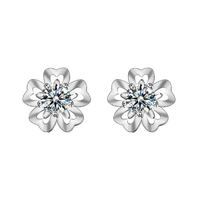 StarGems  0.5ct Moissanite 925 Silver Platinum Plated Cherry Blossoms Stud B4638