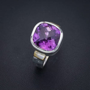 StarGems® Natural Amethyst Hammered Handmade 925 Sterling Silver Ring 8.75 F2892