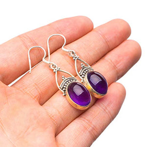 StarGems  Natural Amethyst Handmade Vintage 925 Sterling Silver Earrings 1 1/2" T3405