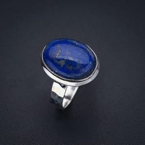 StarGems  Natural Lapis Lazuli Hammered Handmade 925 Sterling Silver Ring 9 F1841