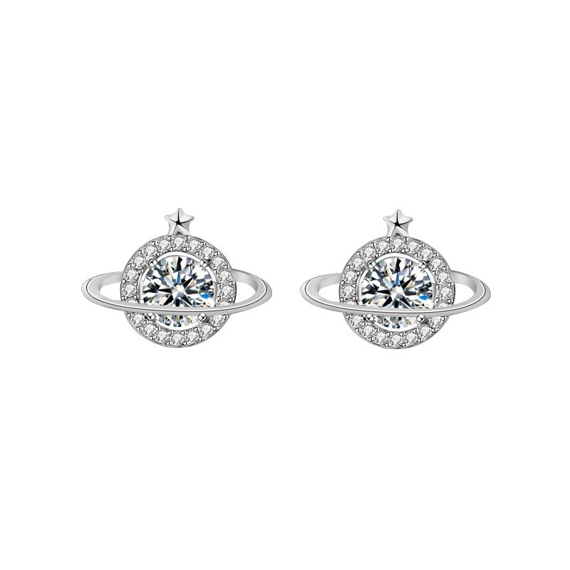 StarGems® 0.5ct Moissanite 925 Silver Platinum Plated Zirconia Planet-shape Stud B4636