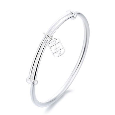 StarGems  Adjustable Hollow-out Safe Amulet Handmade 999 Sterling Silver Bangle Bracelet For Women Cb0157