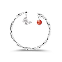 StarGems® Opening Butterfly Double-row Strawberry Quartz Handmade 999 Sterling Silver Bangle Cuff Bracelet For Women Cb0087