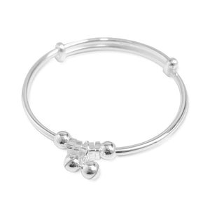 StarGems  Adjustable Lucky Bell Handmade 999 Sterling Silver Bangle Bracelet For Women Cb0191