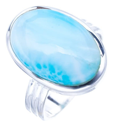 StarGems  Natural Larimar Handmade 925 Sterling Silver Ring 8 F0854