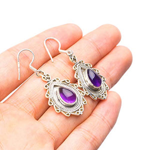 StarGems  Natural Amethyst Handmade Boho 925 Sterling Silver Earrings 1 1/2" T5019