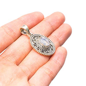 StarGems® Natural Rainbow Moonstone Handmade Vintage 925 Sterling Silver Pendant 1 1/2" T2455