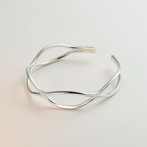 StarGems  Opening Wave Handmade 999 Sterling Silver Bangle Cuff Bracelet For Women Cb0022
