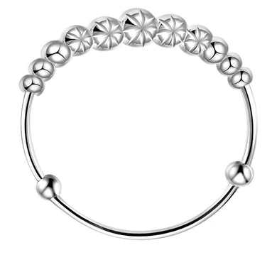 StarGems  Adjustable Beads Handmade 990 Sterling Silver Bangle Bracelet For Women Cb0276
