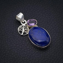 StarGems  Natural Lapis Lazuli Amethyst TreeHandmade 925 Sterling Silver Pendant 1.5" F5414