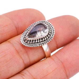 StarGems  Natural Rutilated Quartz Handmade 925 Sterling Silver Ring 8 F1997