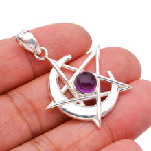 StarGems  Natural Amethyst Star And Moon Handmade 925 Sterling Silver Pendant 1.5" F5340