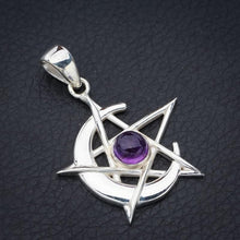 StarGems  Natural Amethyst Star And Moon Handmade 925 Sterling Silver Pendant 1.75" F5353