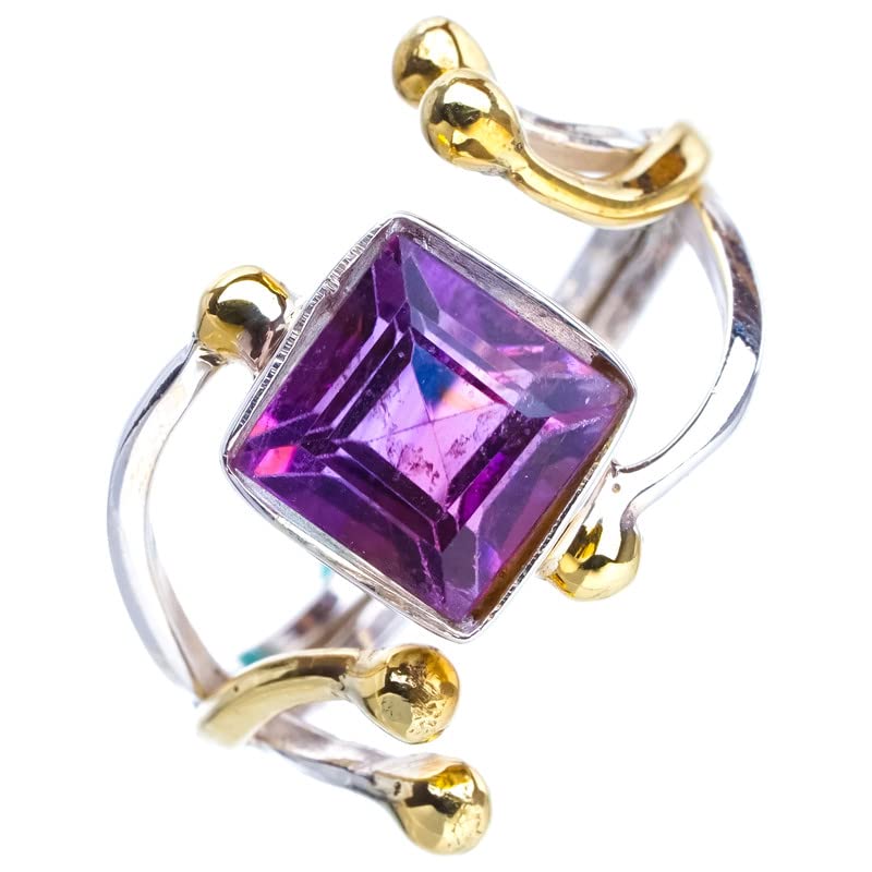 StarGems  Natural Amethyst Two Tones BranchesHandmade 925 Sterling Silver Ring 7.5 E9228