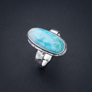 StarGems® Natural Larimar Hammered Handmade 925 Sterling Silver Ring 7 F1413