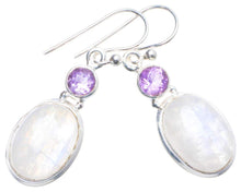 StarGems  Natural Rainbow Moonstone and Amethyst Handmade Unique 925 Sterling Silver Earrings 1.5" X4569