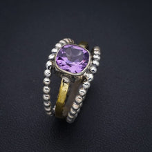 StarGems® Natural Amethyst Two Tones Handmade 925 Sterling Silver Ring 6 F2827