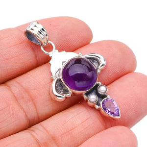 StarGems® Natural Amethyst OxHandmade 925 Sterling Silver Pendant 1.75" F5307