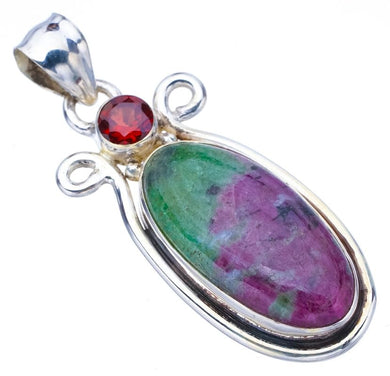 StarGems  Natural Ruby Zoisite Garnet Handmade 925 Sterling Silver Pendant 1.75