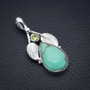 StarGems  Natural Turquoise Peridot LeafHandmade 925 Sterling Silver Pendant 1.75" F4614