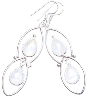 StarGems  Natural Rainbow Moonstone Handmade Unique 925 Sterling Silver Earrings 2.25