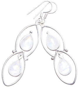 StarGems  Natural Rainbow Moonstone Handmade Unique 925 Sterling Silver Earrings 2.25" X4353