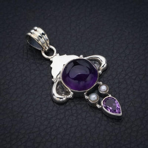 StarGems® Natural Amethyst OxHandmade 925 Sterling Silver Pendant 1.75" F5307