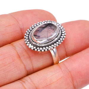 StarGems  Natural Rutilated Quartz Handmade 925 Sterling Silver Ring 8.75 F2485