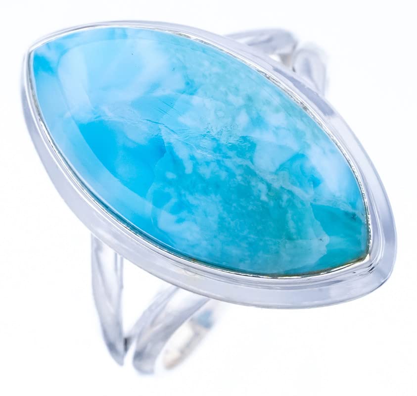 StarGems® Natural Larimar Handmade 925 Sterling Silver Ring 7 F0816