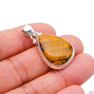 StarGems® Natural Tiger Eye Handmade 925 Sterling Silver Pendant 1.5" F4097