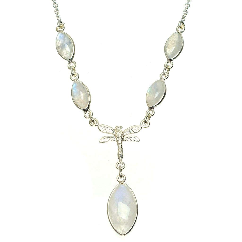 StarGems  Natural Rainbow Moonstone Handmade Unique 925 Sterling Silver Necklace 16.25+1.25