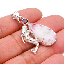 StarGems  Natural Rhodonite Garnet MermaidHandmade 925 Sterling Silver Pendant 1.75" F3787